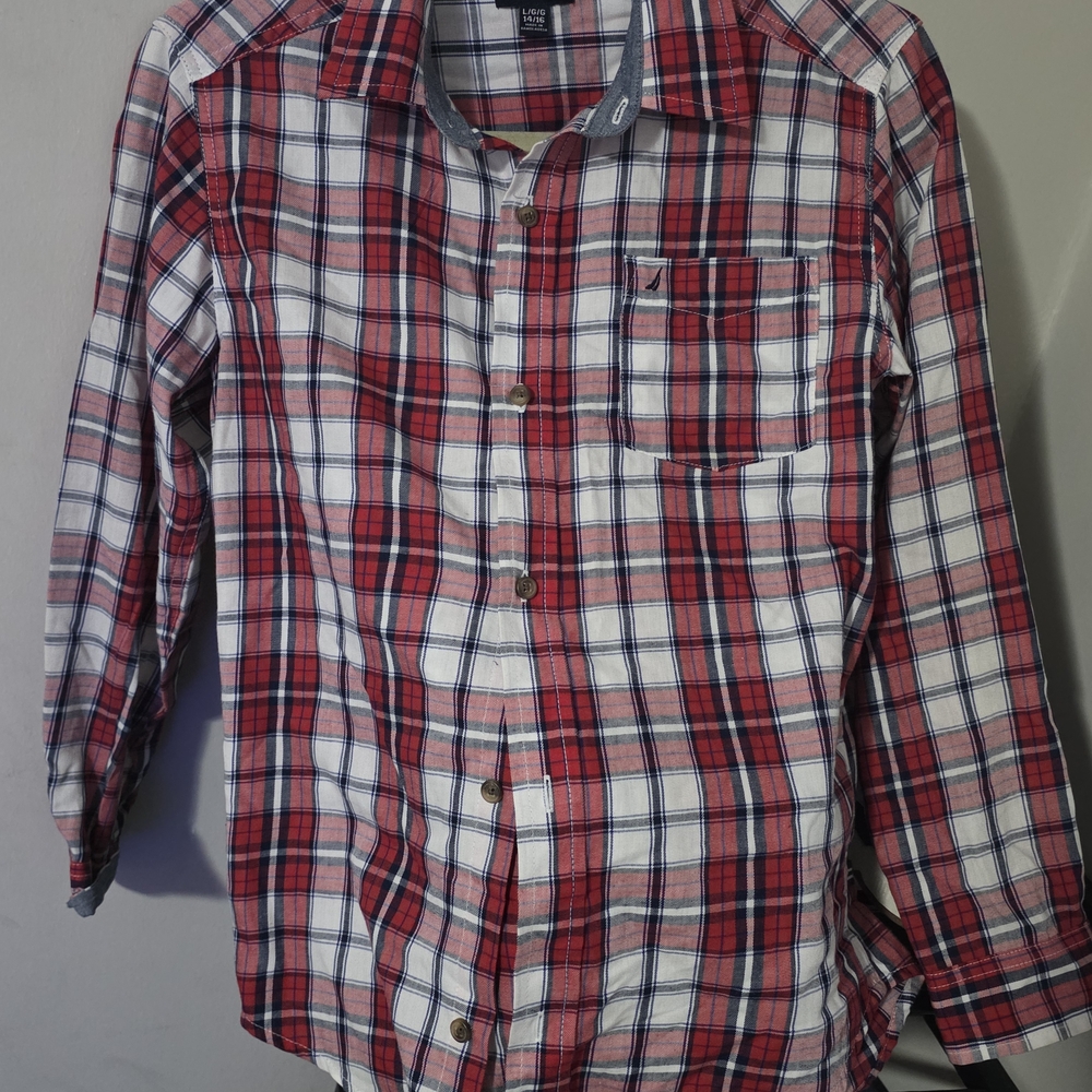 Nautica Kids Red and White Checkered Button Down Shirt